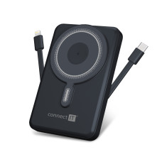 CONNECT IT 10000 mAh bezdrátová Powerbanka 1xUSB-C port/1xUSB-C + 1xLightning kabel VESMÍRNĚ ŠEDÁ