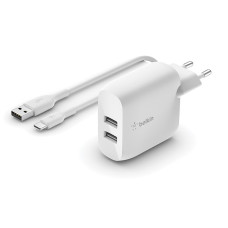 Belkin Duální USB-A nástěnná nabíječka 2x12W, USB-C kabel, bílá