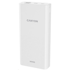 CANYON powerbanka PB-2001, 20000mAh Li-poly, Input 5V/2A microUSB + USB C, Output 5V/2.1A USB-A, bílá