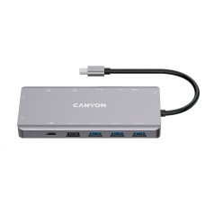CANYON replikátor portů DS-12 13v1, 1xUSB-C PD 100W, 2xHDMI (4K), VGA, 4xUSB-A, RJ45 Gb, 3.5mm jack, SD/micro SD čtečka