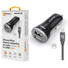 ALIGATOR Chytrá nabíječka do auta 3.4A, 2xUSB, smart IC, černá, USB kabel pro iPhone/iPad