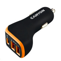 CANYON auto nabíječka C-08, 1xUSB-C (PD 18W) + 2xUSB-A, vstup 12V-24V,výstup 5V-2.4A, Smart IC,CE,RoHS - černo oranžová