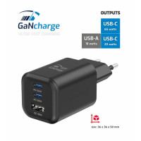 SWISSTEN SÍŤOVÝ ADAPTÉR GaN 2x USB-C 65W PD + 1x USB-A 18W QC ČERNÝ