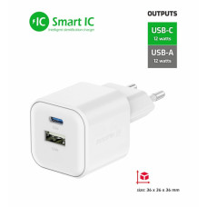 SWISSTEN SÍŤOVÝ ADAPTÉR 12W 1x USB-C + 1x USB-A BÍLÝ