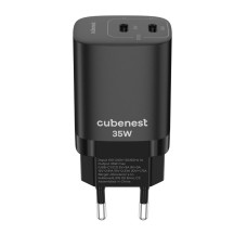 CubeNest S2D1 GaN Adaptér 35W černá (2× USB-C až 35 W), PD, přepěťová a podpěťová ochrana, s technologií GaN, pro iPhone