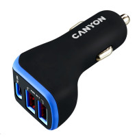 CANYON auto nabíječka C-08, 1xUSB-C (PD 18W) + 2xUSB-A, vstup 12V-24V,výstup 5V-2.4A, Smart IC,CE,RoHS - černo fialová