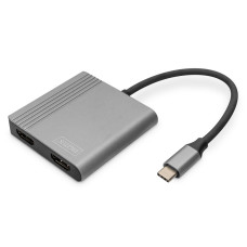 DIGITUS Adaptér USB-C - 2x HDMI, 18 cm 4K/30Hz, stříbrný, hliníkový kryt