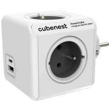 Cubenest Powercube Original USB PD 20W, A+C, 4× zásuvka, bílá/šedá, dětská pojistka, uzemnění, max. 16A/250V~3680W