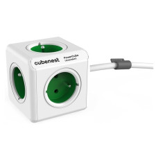 Cubenest Powercube Extended, 5× zásuvka, 1,5 m,  bílá/zelená, dětská pojistka, uzemnění, dok, max. 10A/250V~2500W