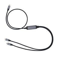 Kabel C-TECH USB Type-C PD 100W power splitter, 0,7m + 2x0,5m, černý