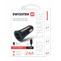 SWISSTEN CAR CHARGER 2,4A POWER WITH 2x USB + CABLE MICRO USB