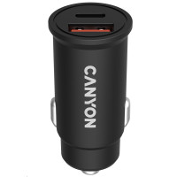 CANYON auto nabíječka C-30, 1x USB-C + 1x USB-A (PD 30W/QC 3.0 18W), vstup 12V-24V