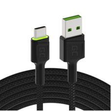 Green Cell Cable Ray USB kabel - USB-C 120 cm se zeleným LED podsvícením a podporou rychlého nabíjení Ultra Charge, QC 3.0