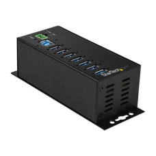 StarTech.com 7 Port USB Hub with Power Adapter, Surge Protection, Metal Industrial USB 3.0 Data Transfer Hub, Din Rail, Wall or Desk Mountable, High Speed USB 3.1/USB 3.2 Gen 1 5Gbps Hub