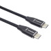 PremiumCord Kabel USB-C M/M, 240W 480Mbps černý bavlněný oplet, 1,5m