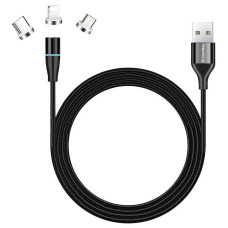 Colorway Nabíjecí Kabel 3v1 Lightning+MicroUSB+USB-C/ Magnetic/ 2.4A/ Nylon/ Quick Charge 3.0/ 1m