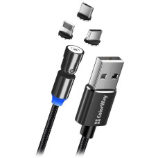 Colorway Nabíjecí Kabel 3v1 Lightning+MicroUSB+USB-C/ Magnetic/ 2.4A/ Nylon/ Magnetic Rotation 540°/ 1m