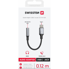 SWISSTEN AUDIO ADAPTÉR TEXTILE USB-C (samec) / 3,5mm AUX 0,15 M ČERNÝ (nahrazuje 73501301)