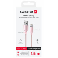 SWISSTEN DATOVÝ KABEL TEXTILE II USB / LIGHTNING 1,5 M RŮŽOVÝ