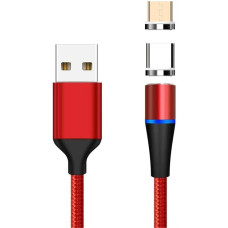 PremiumCord Magnetický micro USB a USB-C nabíjecí a datový kabel 1m, červený