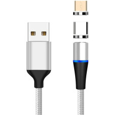 PremiumCord Magnetický micro USB a USB-C nabíjecí a datový kabel 1m, stříbrný