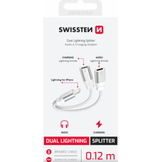 SWISSTEN NABÍJECÍ AUDIO ADAPTÉR TEXTILE LIGHTNING (samec) / 2x LIGHTNING (samice) 0,12 M BÍLÝ