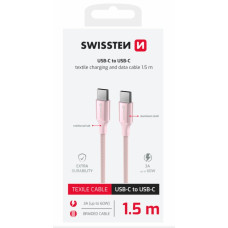 SWISSTEN DATOVÝ KABEL TEXTILE II USB-C / USB-C 1,5 M RŮŽOVÝ