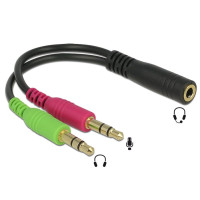 Delock adaptér stereo jack 3,5 mm 4 pin samice > 2 x stereo jack 3,5 mm 3 pin