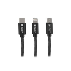 Natec vícekonektorový kabel 3v1 USB Micro + Lightning + USB-C, textilní opletení, 1m