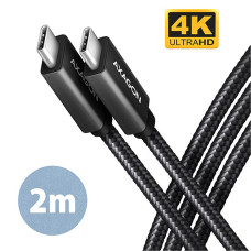 AXAGON BUCM32-CM20AB, SPEED+ kabel USB-C <-> USB-C, 2m, USB 3.2 Gen 2, PD 100W 5A, 4k HD, ALU, oplet