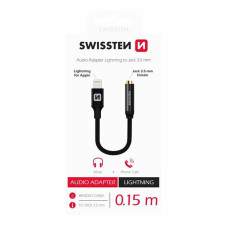 SWISSTEN AUDIO ADAPTÉR TEXTILE LIGHTNING /JACK(samice) 0,15 M ČERNÝ