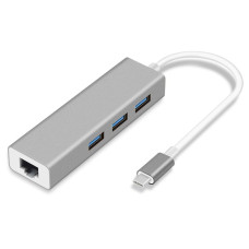 XtendLan Hub USB C 3.1 (gen1) s Gigabitovým Ethernet adaptérem, 3x USB  3.0, pokovený box