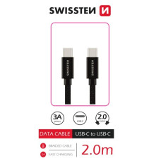 SWISSTEN DATOVÝ KABEL TEXTILE USB-C / USB-C 2,0 M ČERNÝ