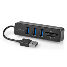 NEDIS USB hub/ zástrčka USB-A/ zásuvka USB-A/ 3 porty/ napájení z USB/ SD & MicroSD/ 3x USB/ černý