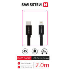 SWISSTEN DATOVÝ KABEL TEXTILE USB-C / LIGHTNING 2,0 M ČERNÝ