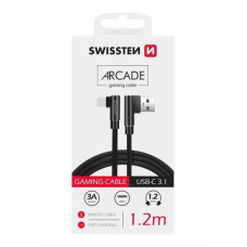 SWISSTEN TEXTILNÍ DATOVÝ KABEL ARCADE USB / USB-C 1,2 M ČERNÝ