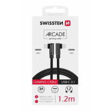 SWISSTEN TEXTILNÍ DATOVÝ KABEL ARCADE USB-C / USB-C 1,2 M ČERNÝ