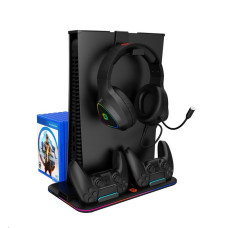 CANYON multifunkční chladící stojan pro PS5, nabíjení 2 PS5 ovladačů, RGB podsvícení, černý