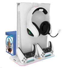CANYON multifunkční chladící stojan pro PS5, nabíjení 2 PS5 ovladačů, RGB podsvícení, bílý