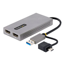 StarTech.com USB to Dual HDMI Adapter, USB A/C to 2x HDMI Monitors (1x 4K 30Hz, 1x 1080p), Integrated USB-A to C Dongle, 4in/11cm Cable, Windows & macOS