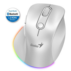 GENIUS Ergo 9000S Pro Pearl White/ duální Bluetooth + 2,4GHz/ 2400 dpi/ bezdrátová/ 6tlačítková/ dobíjecí/ RGB/ bílá