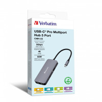 VERBATIM Hub USB-C Pro Multiport 5 Port, 2x USB 3.2, 1x USB-C, HDMI, RJ45, šedá