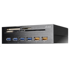 AKASA čtečka karet AK-HC-07BK Interconnect EX do 5.25”, 5-slotová, 4x USB 3.0, 2x nabíjecí USB, E-SATA, hliník, černá