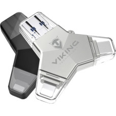 VIKING USB FLASH DISK 3.0 4v1 128GB, S KONCOVKOU APPLE LIGHTNING, USB-C, MICRO USB, USB3.0, černá