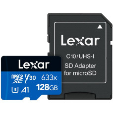 Lexar paměťová karta 128GB High-Performance 633x microSDXC™ UHS-I (čtení/zápis:100/45MB/s) C10 A1 V30 U + adaptér