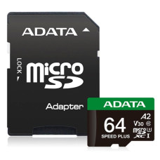 ADATA MicroSDXC karta 64GB Speed Plus, U3, C10, A2, V30 (R:160/W:140 MB/s) + SD adaptér