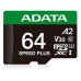 ADATA MicroSDXC karta 64GB Speed Plus, U3, C10, A2, V30 (R:160/W:140 MB/s) + SD adaptér