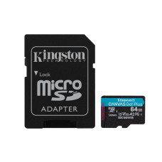 Kingston paměťová karta 64GB microSDXC Canvas Go Plus Gen4 A2 U3 V30 Card + ADP