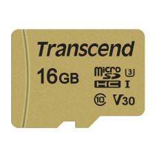 Transcend 16GB microSDHC 500S UHS-I U3 V30 (Class 10) MLC paměťová karta (s adaptérem), 95MB/s R, 50MB/s W