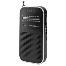 NEDIS přenosné rádio/ AM/ FM/ napájení z baterie/ analogové/ 1.5 W/ výstup pro sluchátka/ hliník/ černé